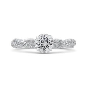 14K White Gold Round Diamond Floral Engagement Ring