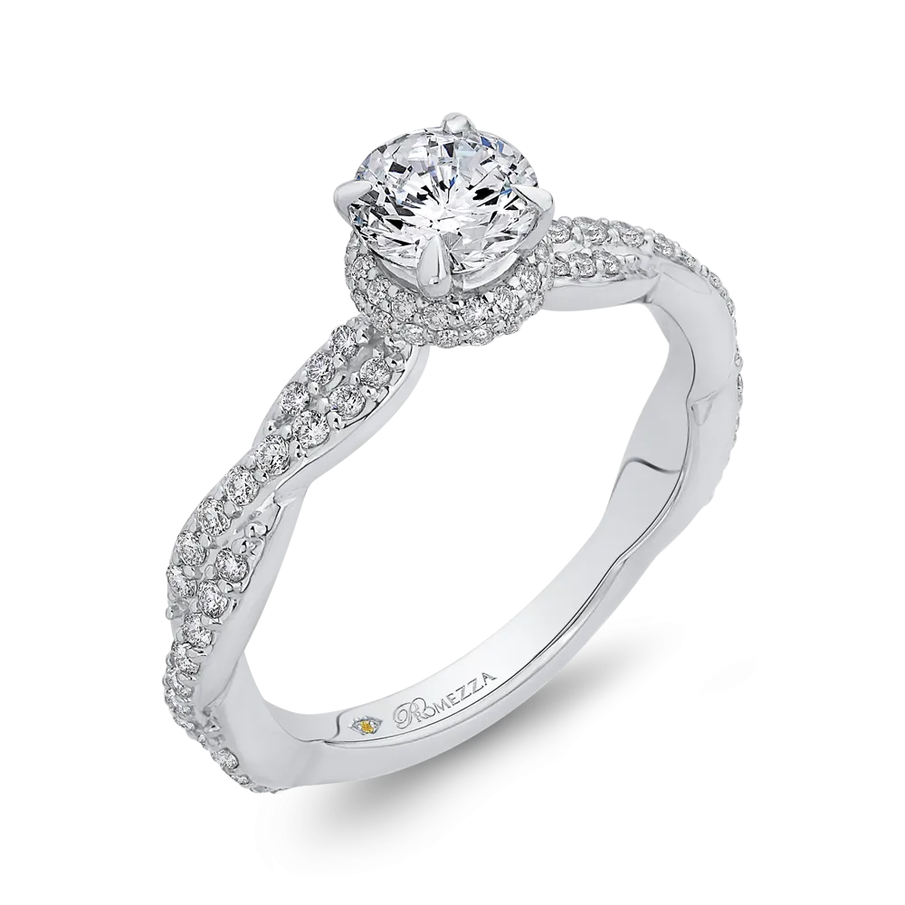 14K White Gold Round Diamond Floral Engagement Ring