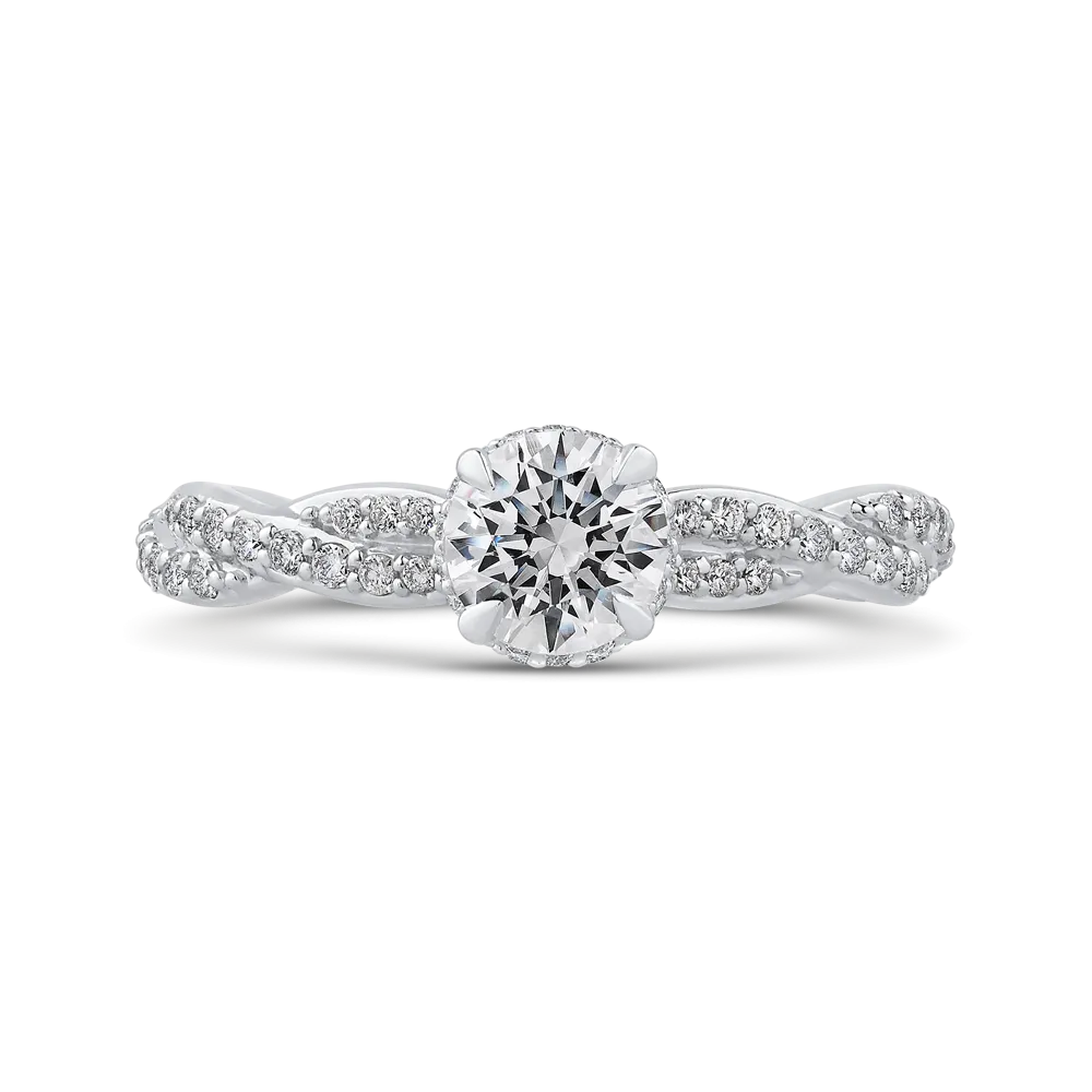 14K White Gold Round Diamond Floral Engagement Ring