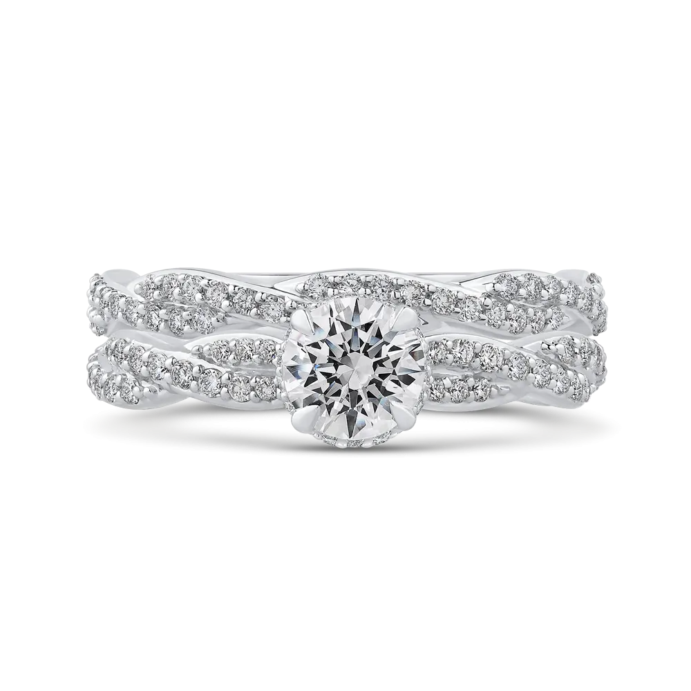 14K White Gold Round Diamond Floral Engagement Ring