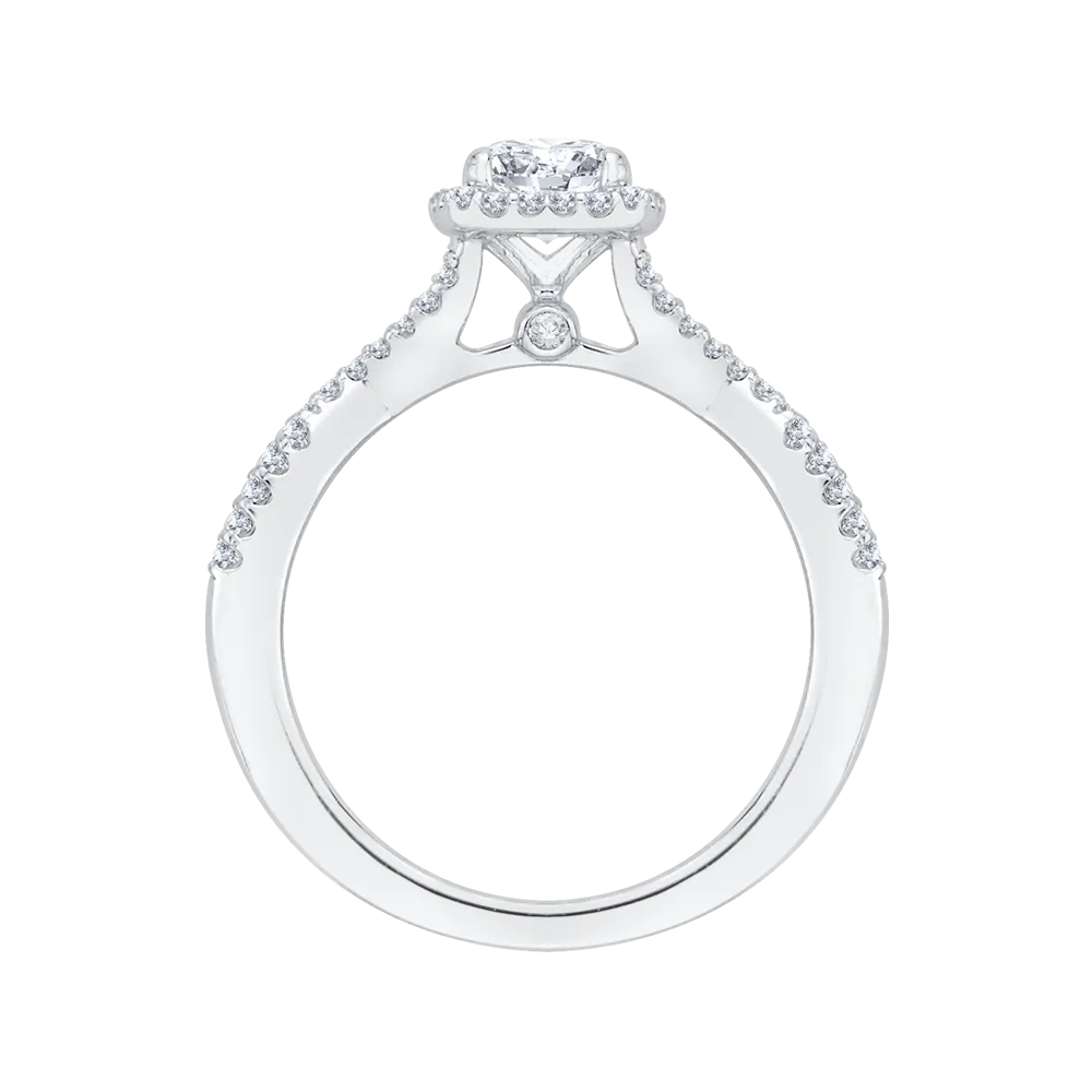 14K White Gold Round Diamond Halo Engagement Ring with Split Shank