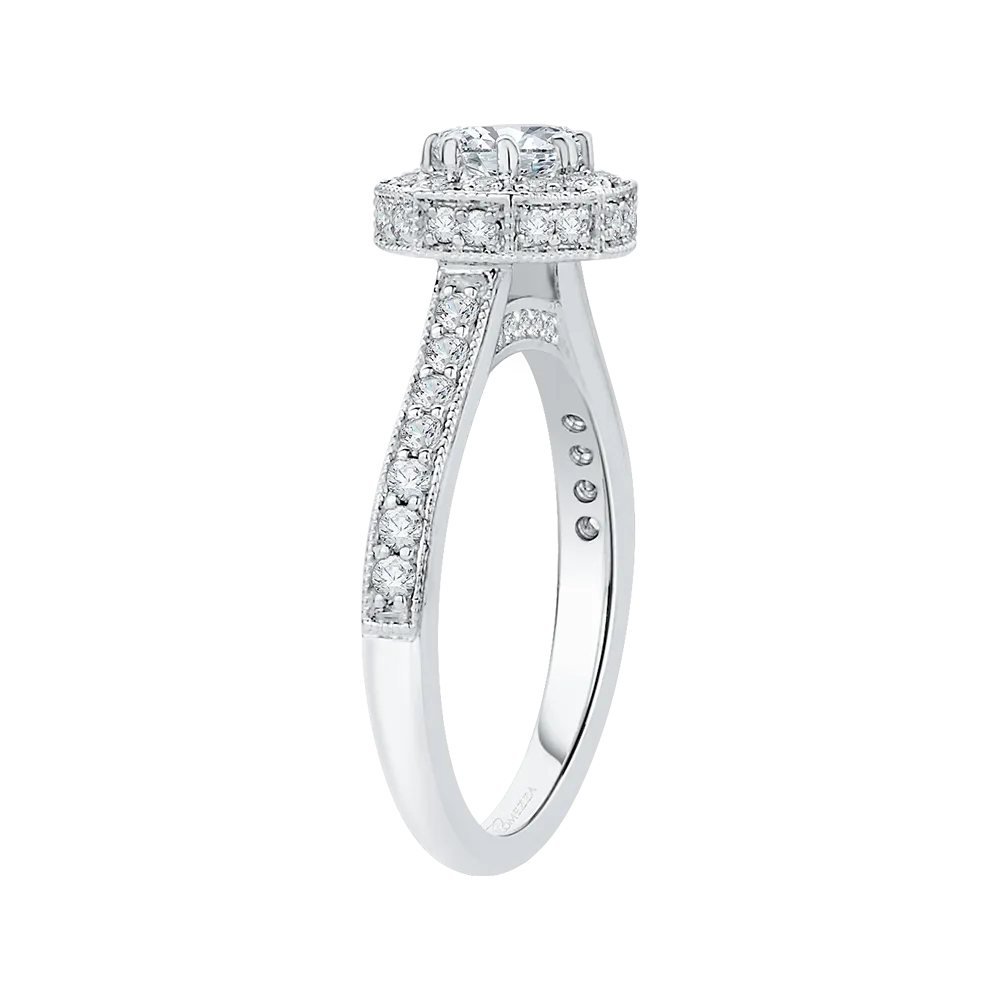 14K White Gold Round Diamond Octagon Shape Halo Engagement Ring