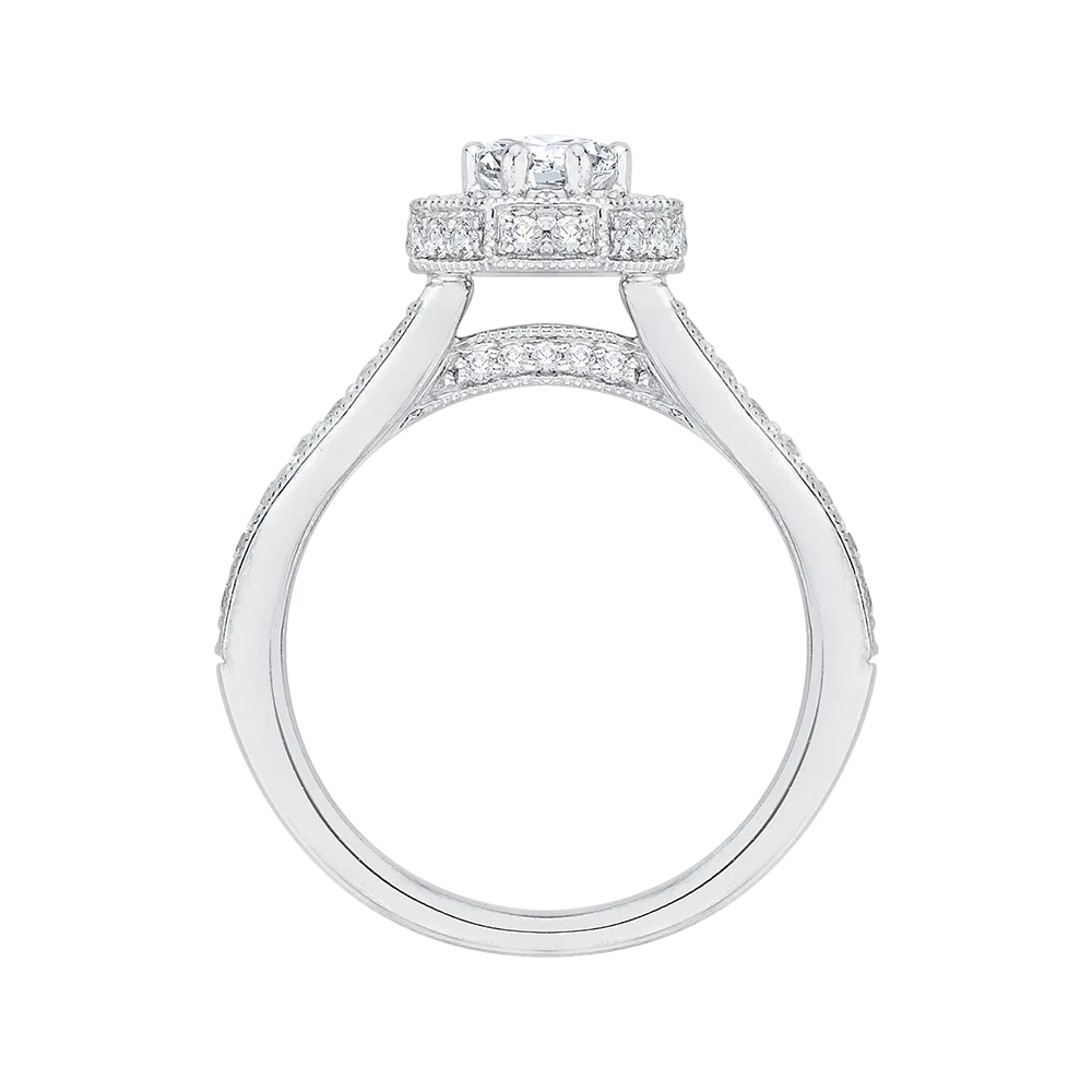 14K White Gold Round Diamond Octagon Shape Halo Engagement Ring