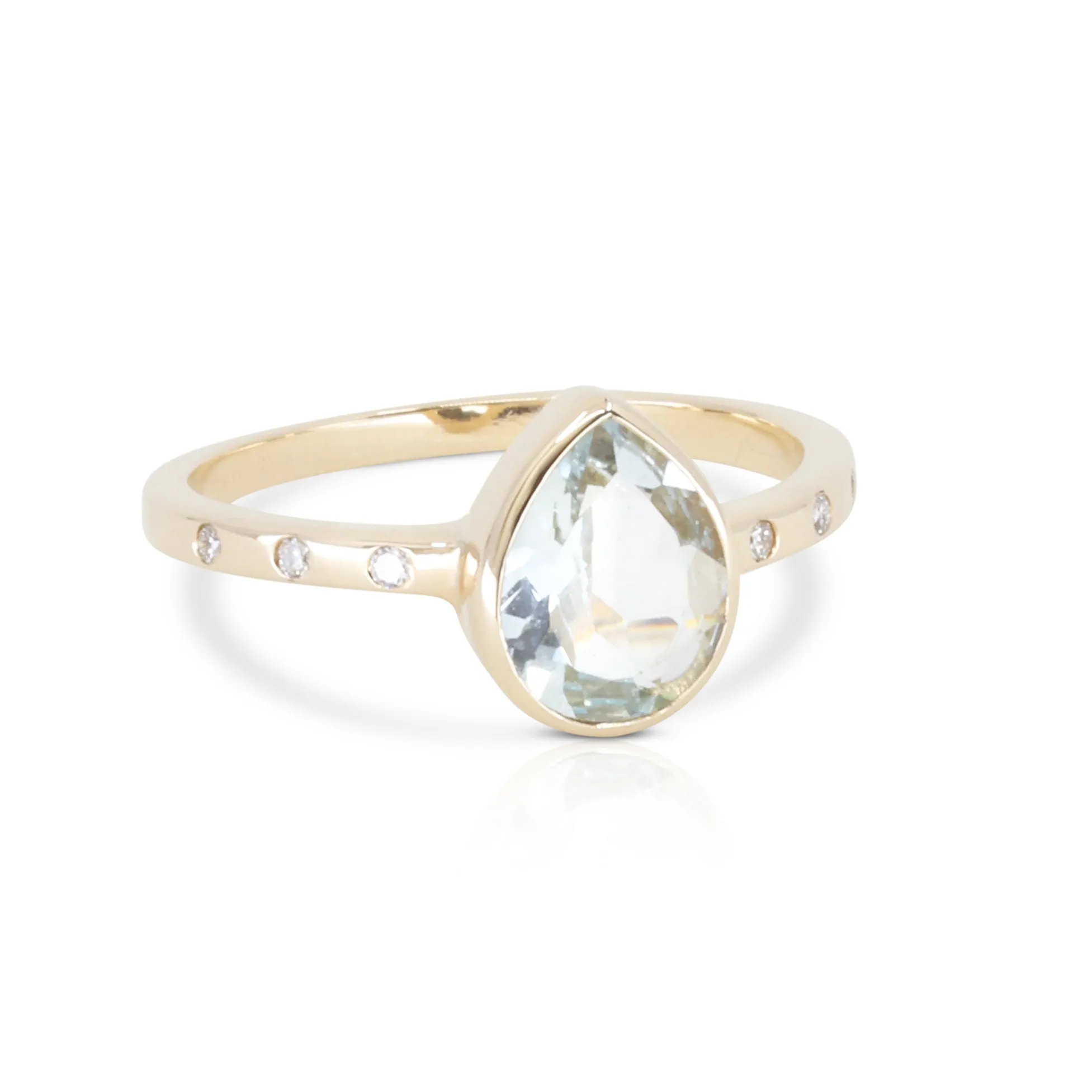 14K Yellow Gold Aquamarine and Diamond Band