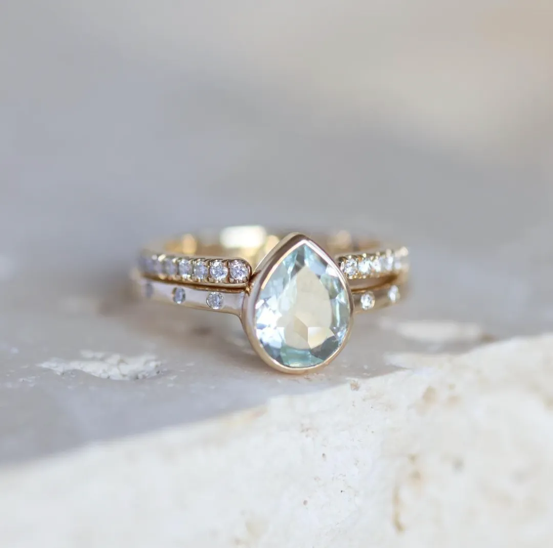 14K Yellow Gold Aquamarine and Diamond Band