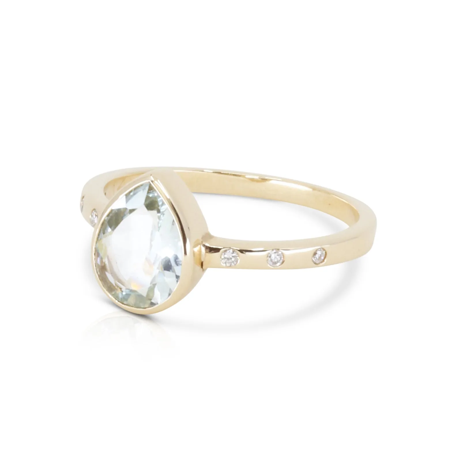 14K Yellow Gold Aquamarine and Diamond Band