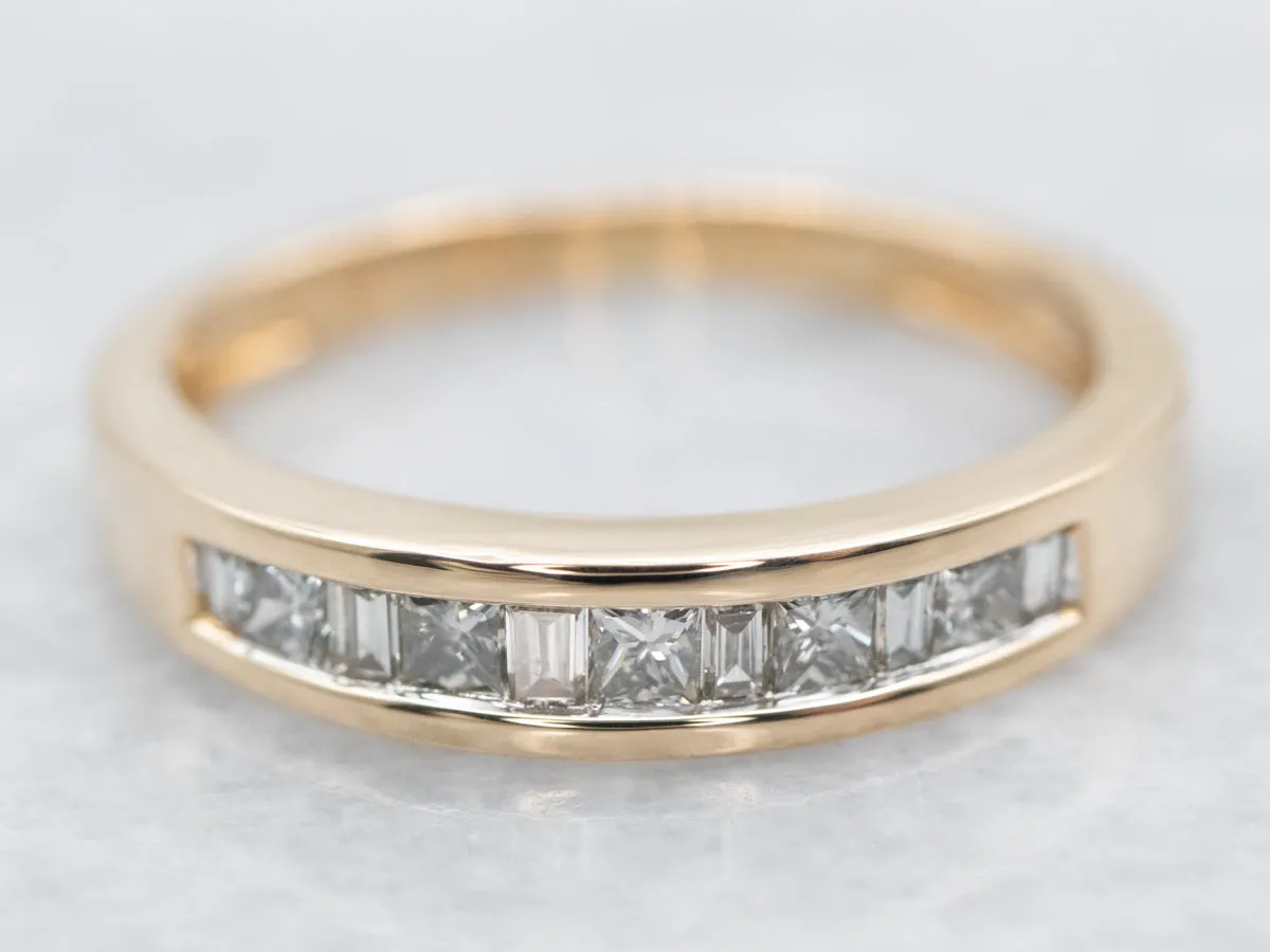 14K Yellow Gold Channel Set Princess Cut Diamond Band Ring