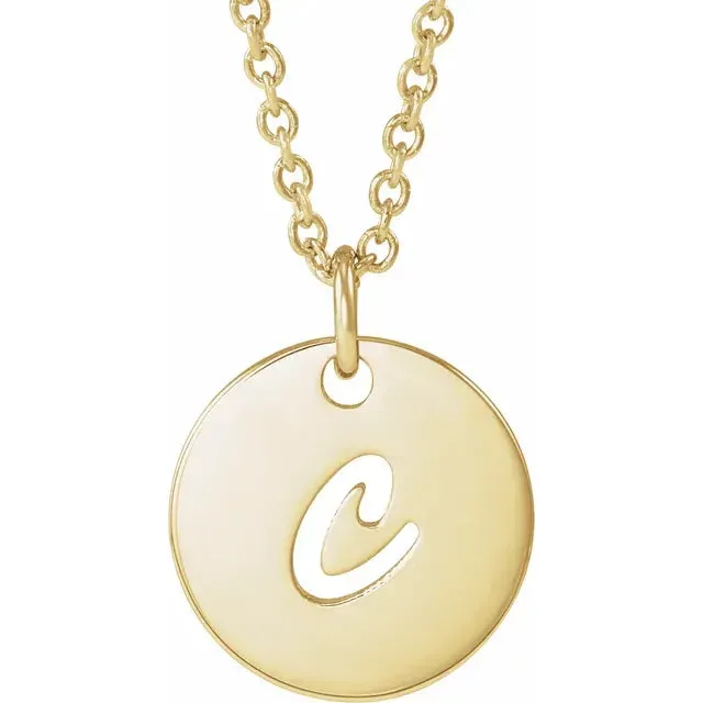 14K Yellow Gold Initial C Script 16-18" Necklace