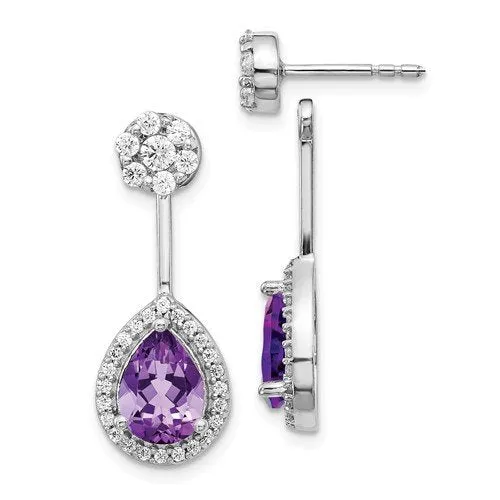 14KT 1.70 CTW AMETHYST & 0.63 CTW DIAMOND PEAR HALO EARRINGS