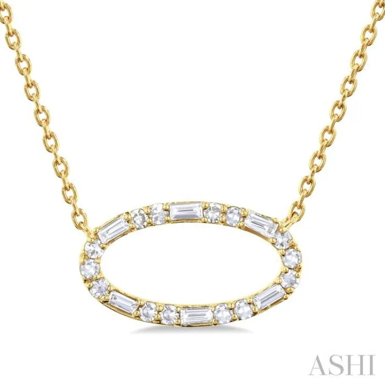 1/6 ctw East-West Oval Shape Fusion Baguette and Round cut Diamond Necklace in 10K Yellow Gold