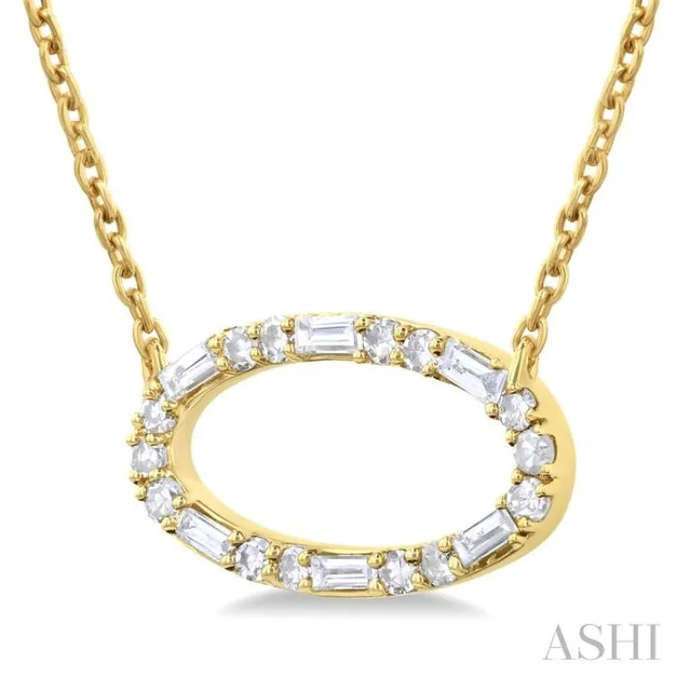 1/6 ctw East-West Oval Shape Fusion Baguette and Round cut Diamond Necklace in 10K Yellow Gold