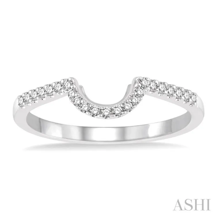 1/6 Ctw U-Shape Center Round Cut Diamond Wedding Band in 14K White Gold