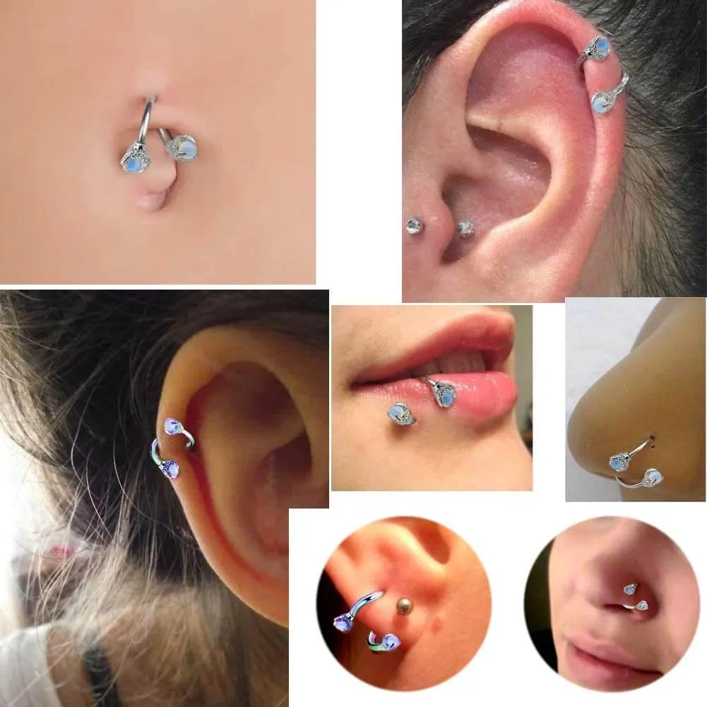 16G Dragon-Claw Spiral S-Shape Barbell Opal Helix Piercing Jewelry