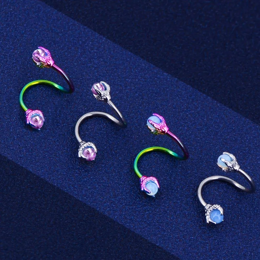 16G Dragon-Claw Spiral S-Shape Barbell Opal Helix Piercing Jewelry