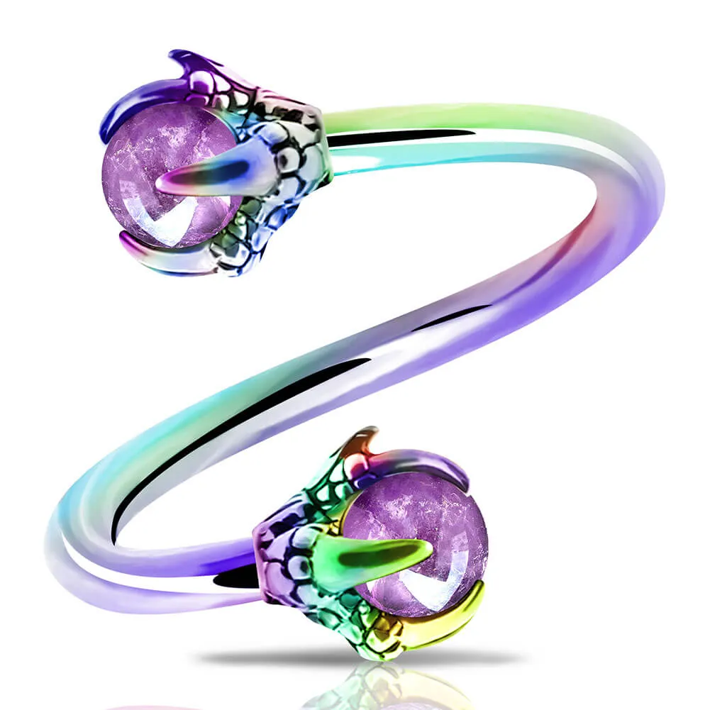 16G Dragon-Claw Spiral S-Shape Barbell Opal Helix Piercing Jewelry