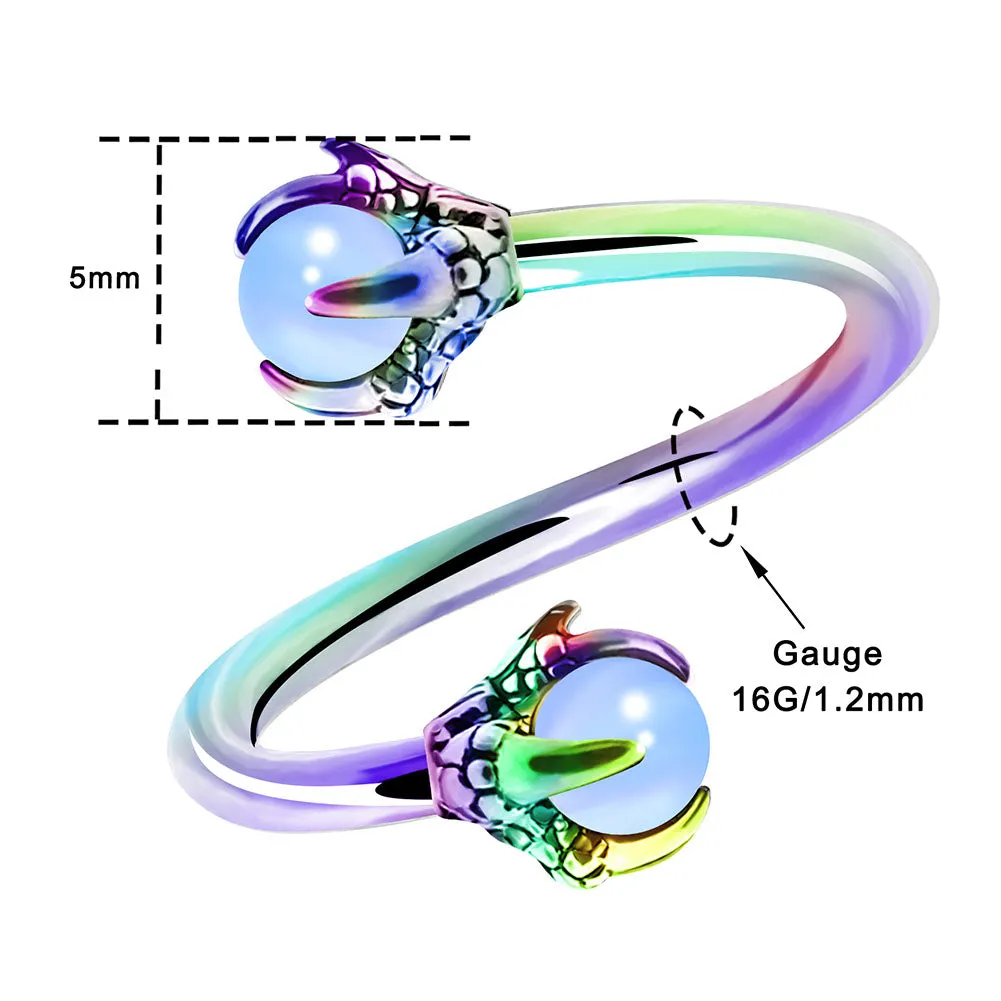 16G Dragon-Claw Spiral S-Shape Barbell Opal Helix Piercing Jewelry