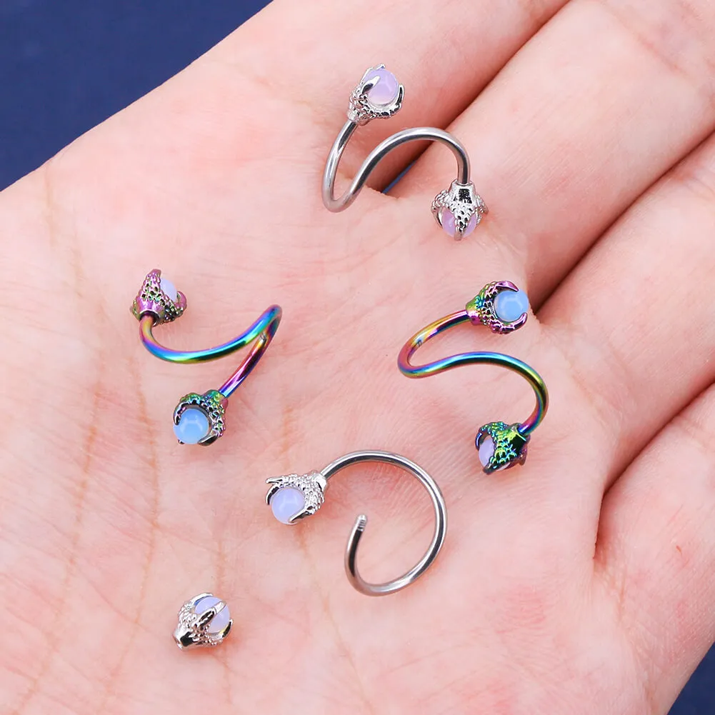 16G Dragon-Claw Spiral S-Shape Barbell Opal Helix Piercing Jewelry