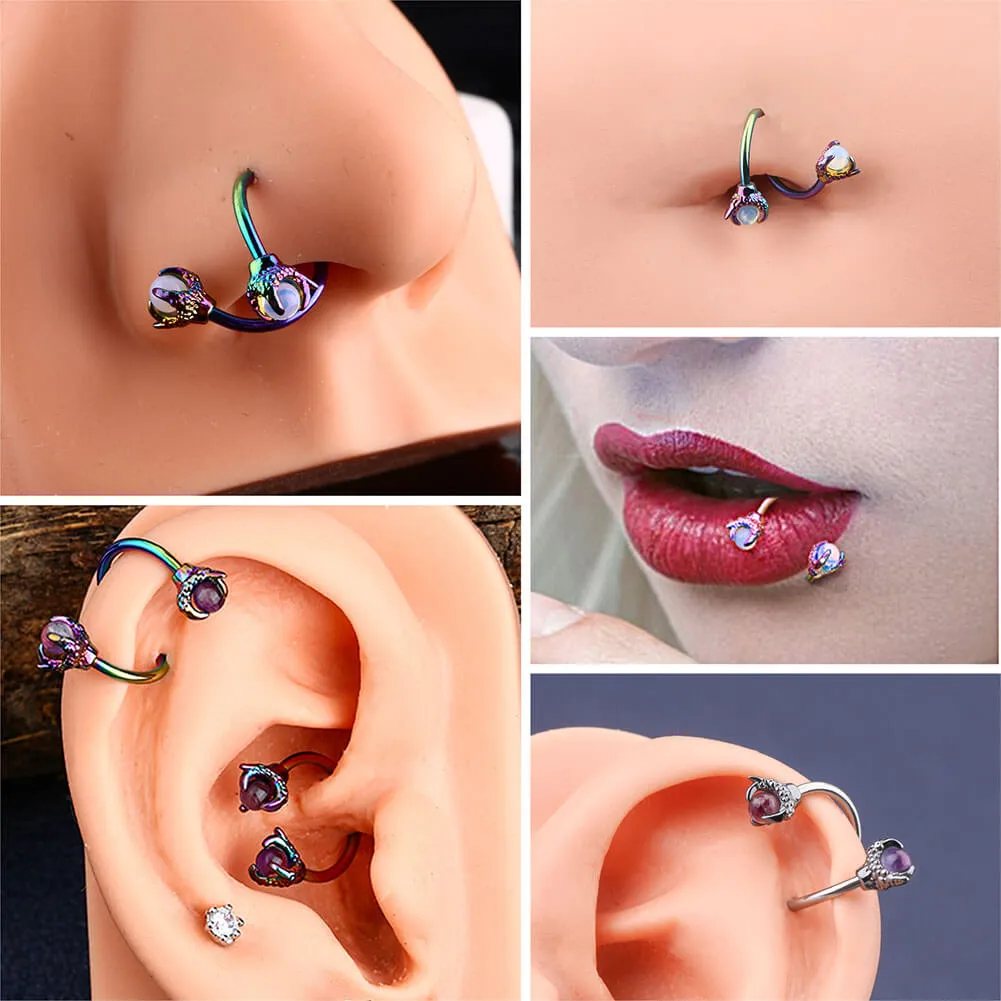 16G Dragon-Claw Spiral S-Shape Barbell Opal Helix Piercing Jewelry