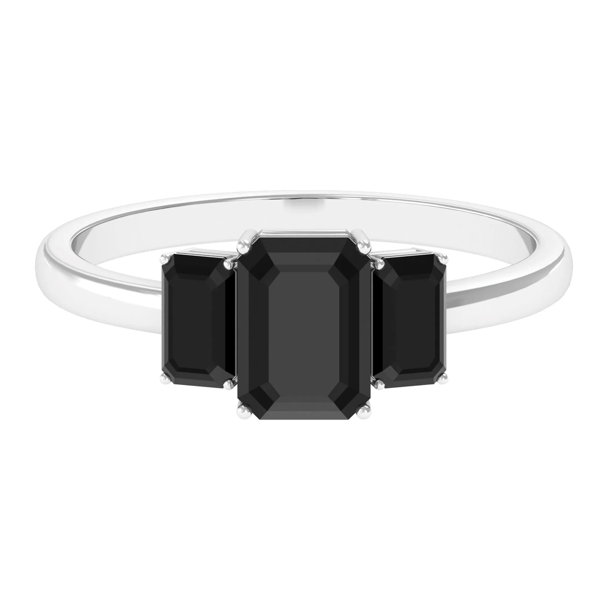 1.75 Ct Octagon Black Onyx Three Stone Engagement Ring Gold