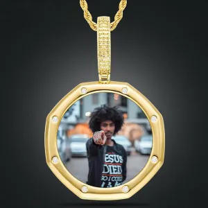 18K Plated Gold Pendant Custom Photo Medallion Necklace With 8 Micro Nano Stone