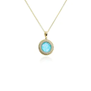 18K YELLOW GOLD AMAZONITE DIAMOND PENDANT NECKLACE