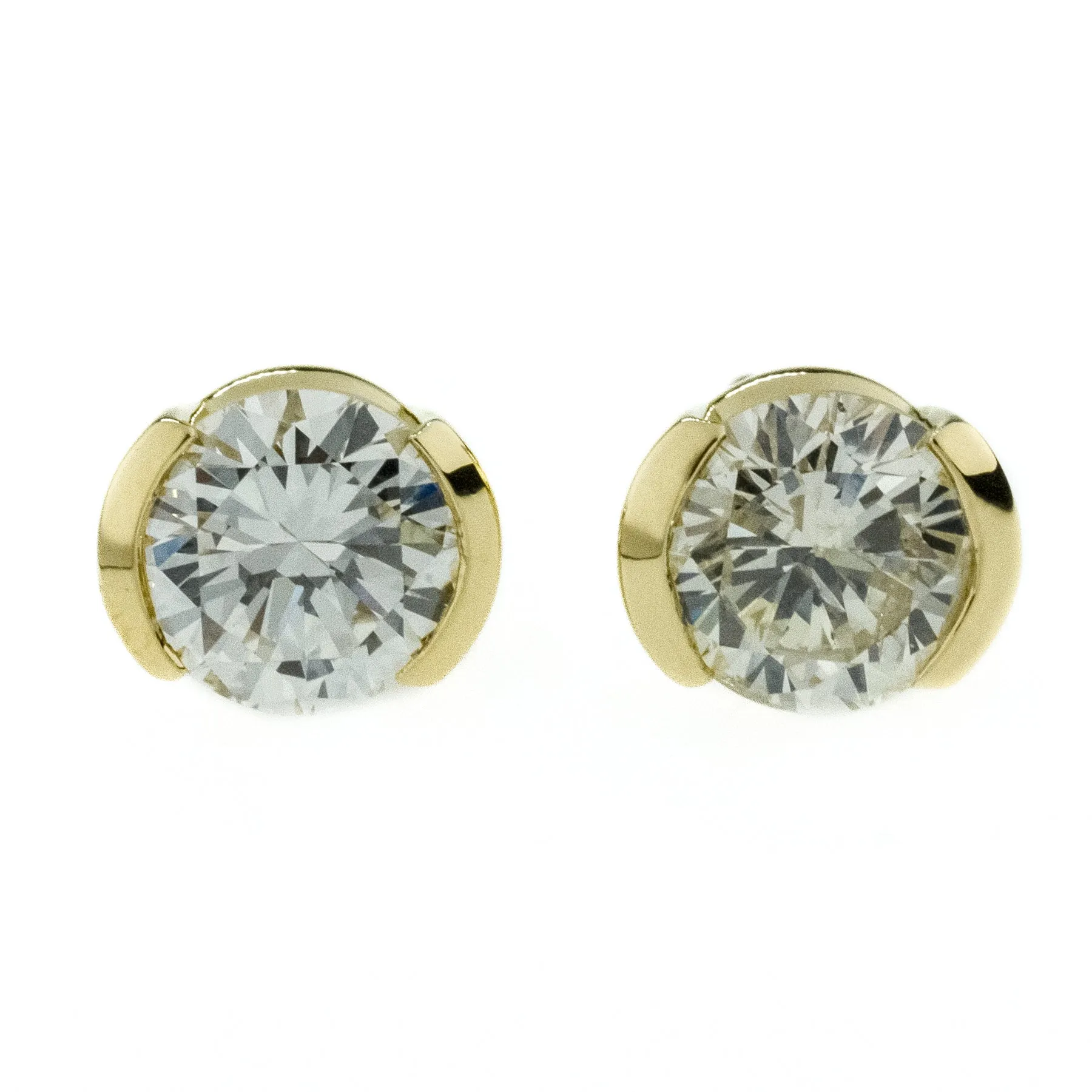 1.92ctw VS2-SI1/L-M Round Diamond Solitaire Studs Earrings in 18K Yellow Gold