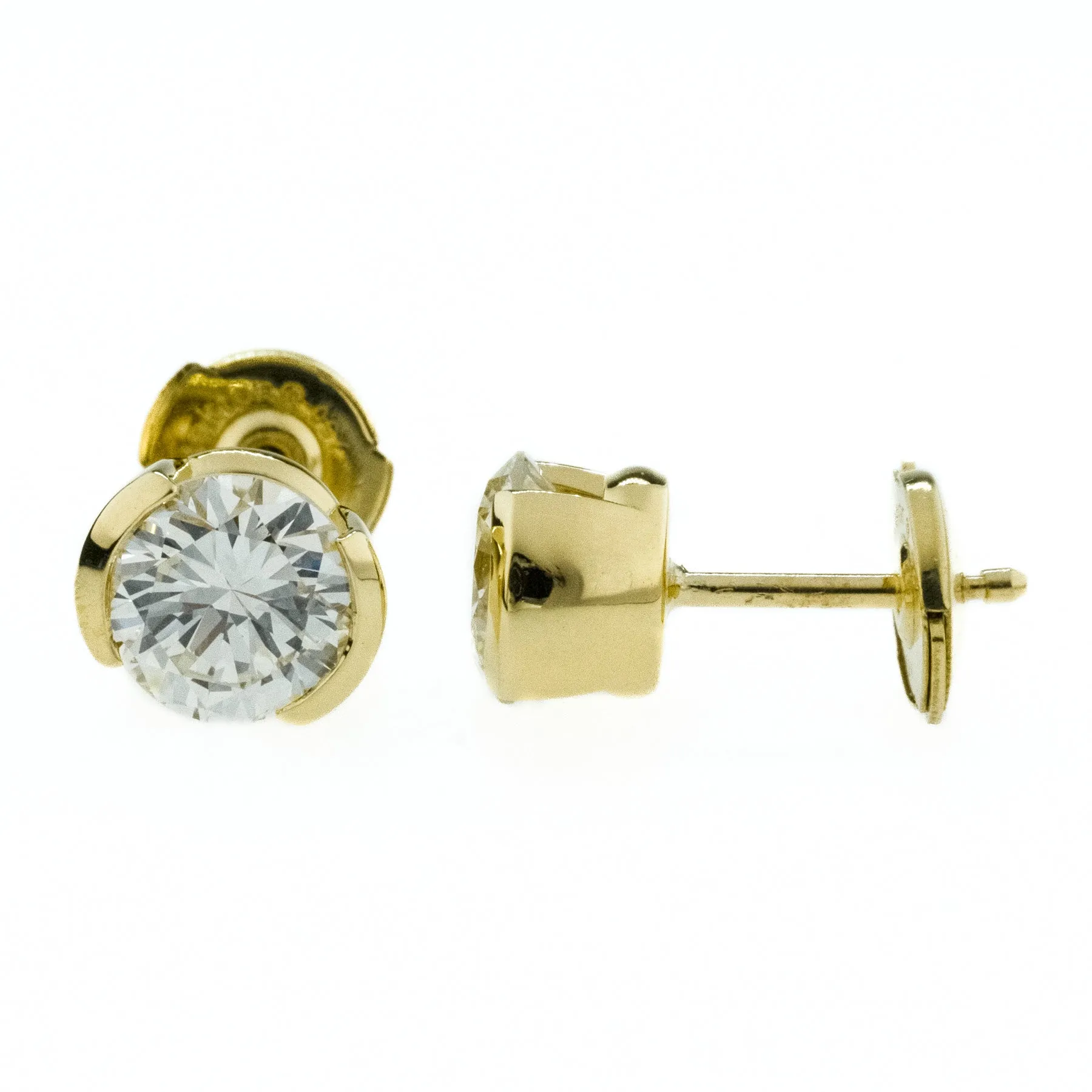 1.92ctw VS2-SI1/L-M Round Diamond Solitaire Studs Earrings in 18K Yellow Gold