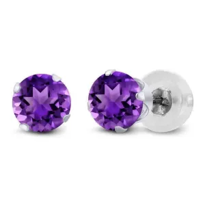 1CTW Genuine Amethyst 10K White Gold IOBI Precious Gems Stud Earrings