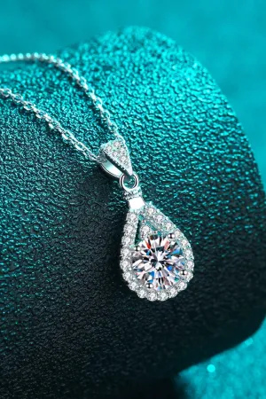 2 Carat Moissanite Teardrop Pendant 925 Sterling Silver Necklace