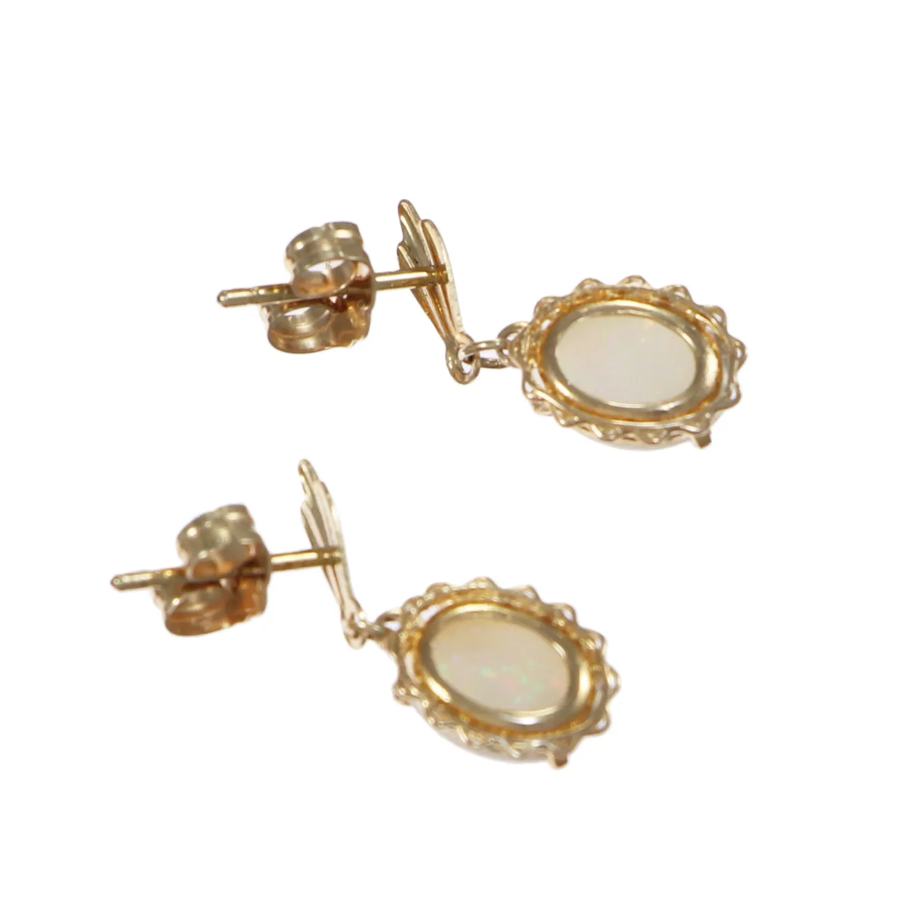 2.40ctw Oval Fire Opal Drop Dangle Earrings Solid 14k Yellow Gold 1.3g