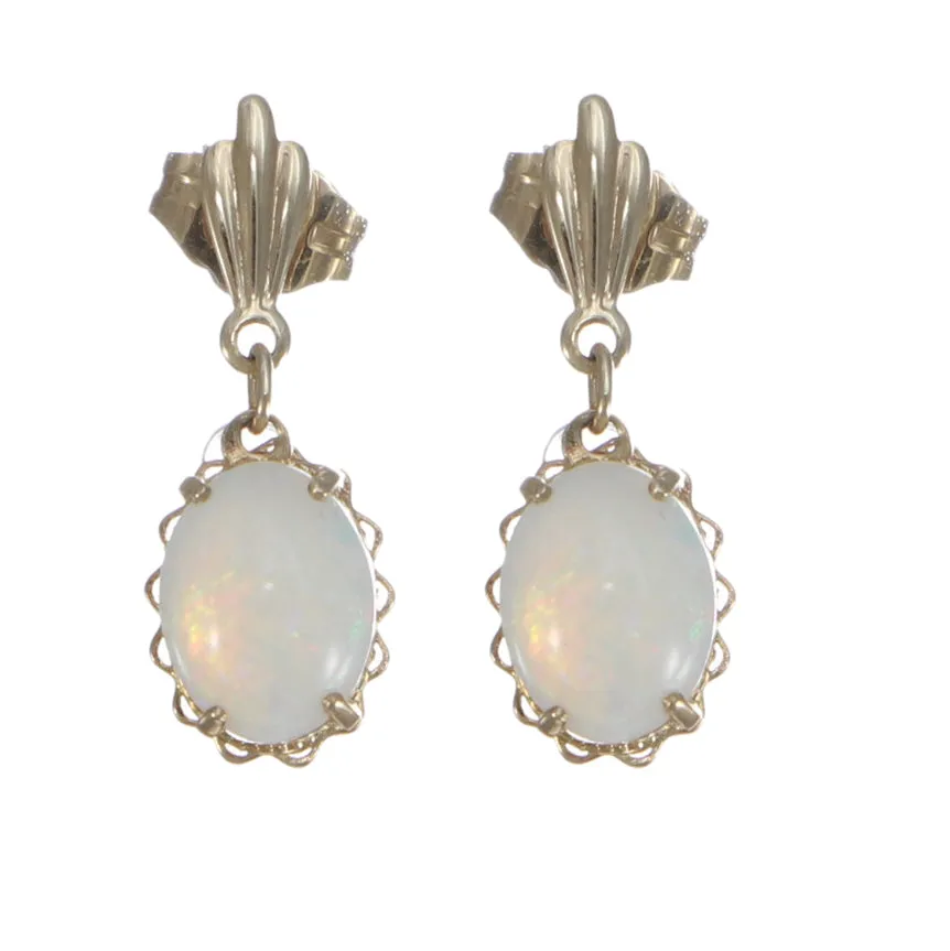 2.40ctw Oval Fire Opal Drop Dangle Earrings Solid 14k Yellow Gold 1.3g