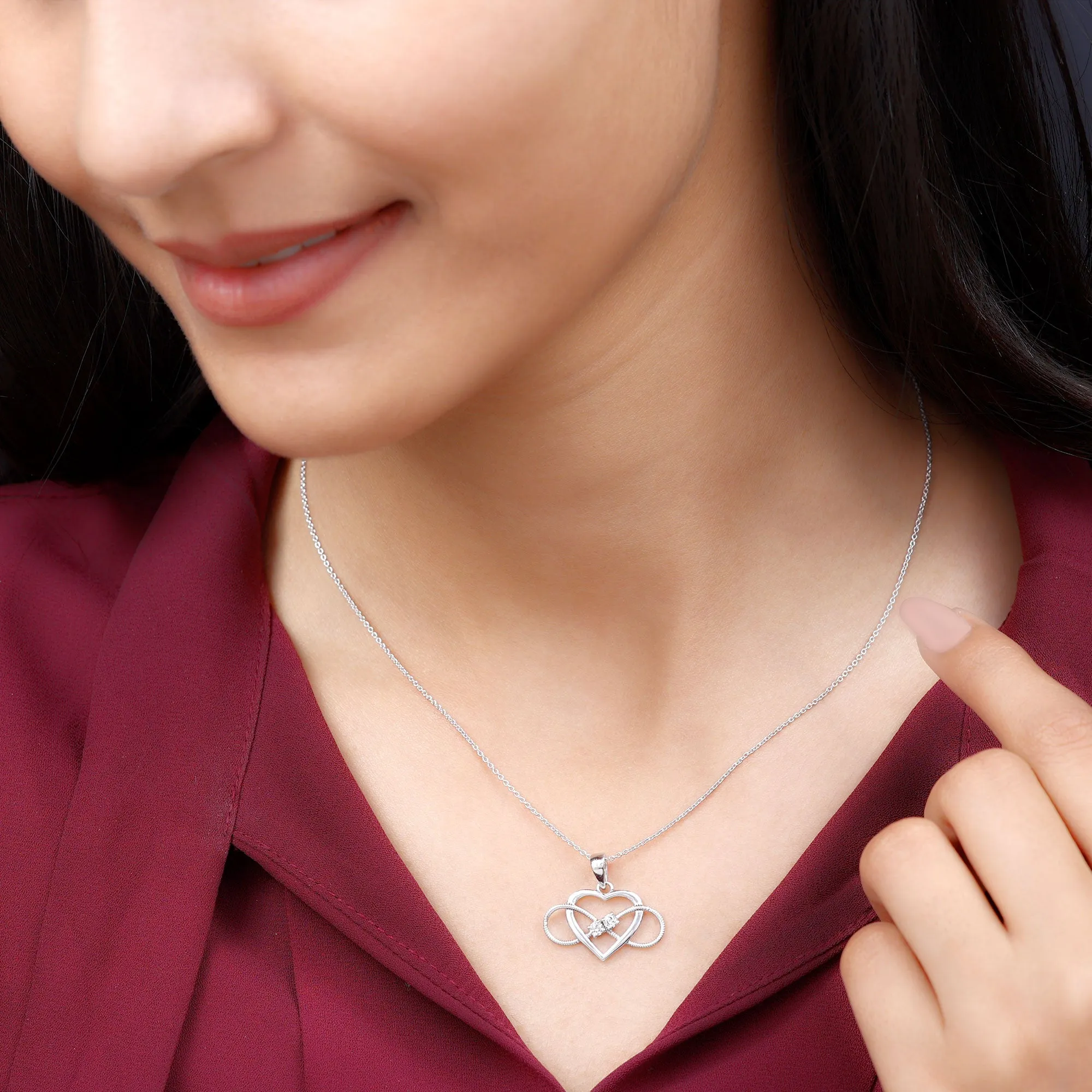 2.5 MM Diamond Infinity Heart Necklace For Her