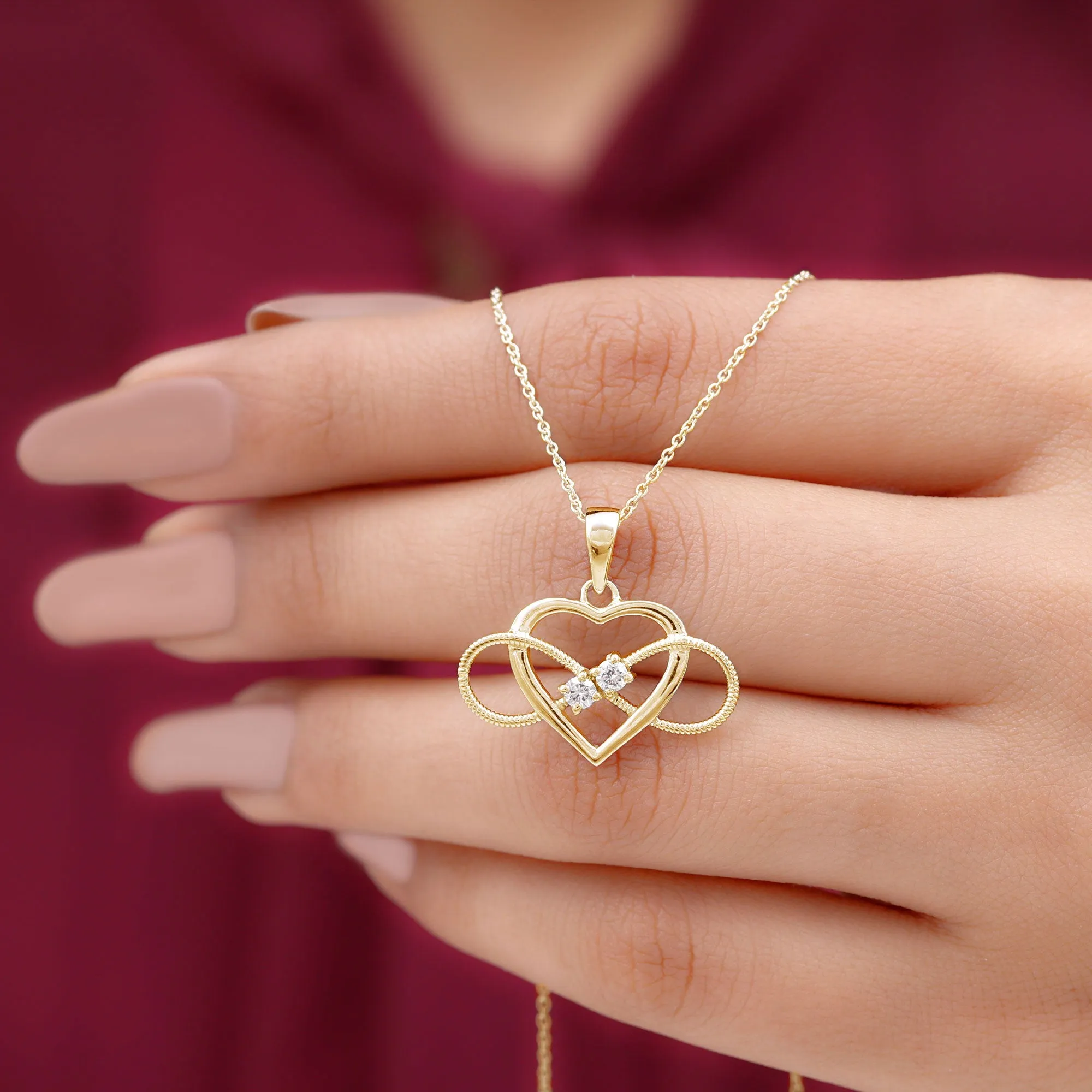 2.5 MM Diamond Infinity Heart Necklace For Her