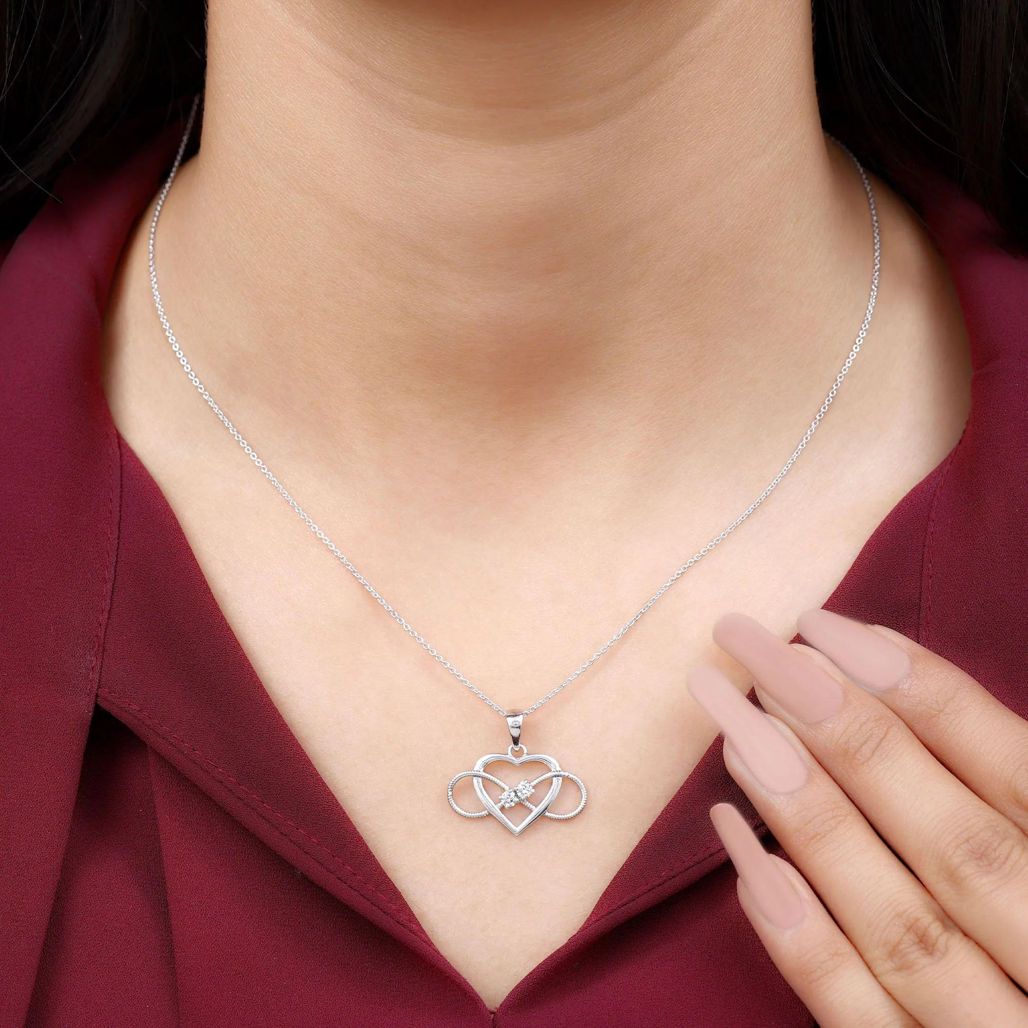 2.5 MM Diamond Infinity Heart Necklace For Her