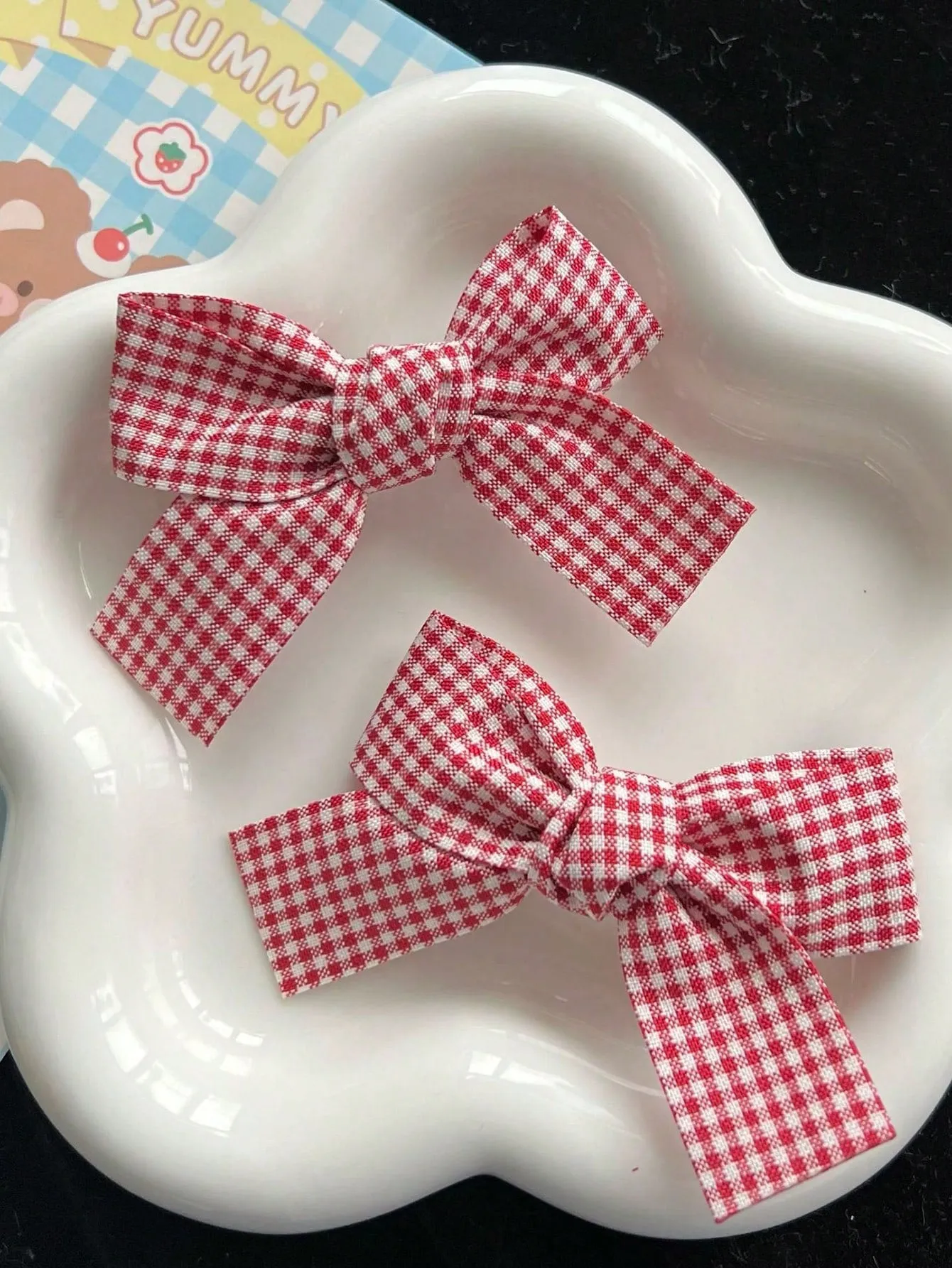 2pcs Pink Plaid Pattern Bow Decor Hair Clip for Women Barrette Styling Hair