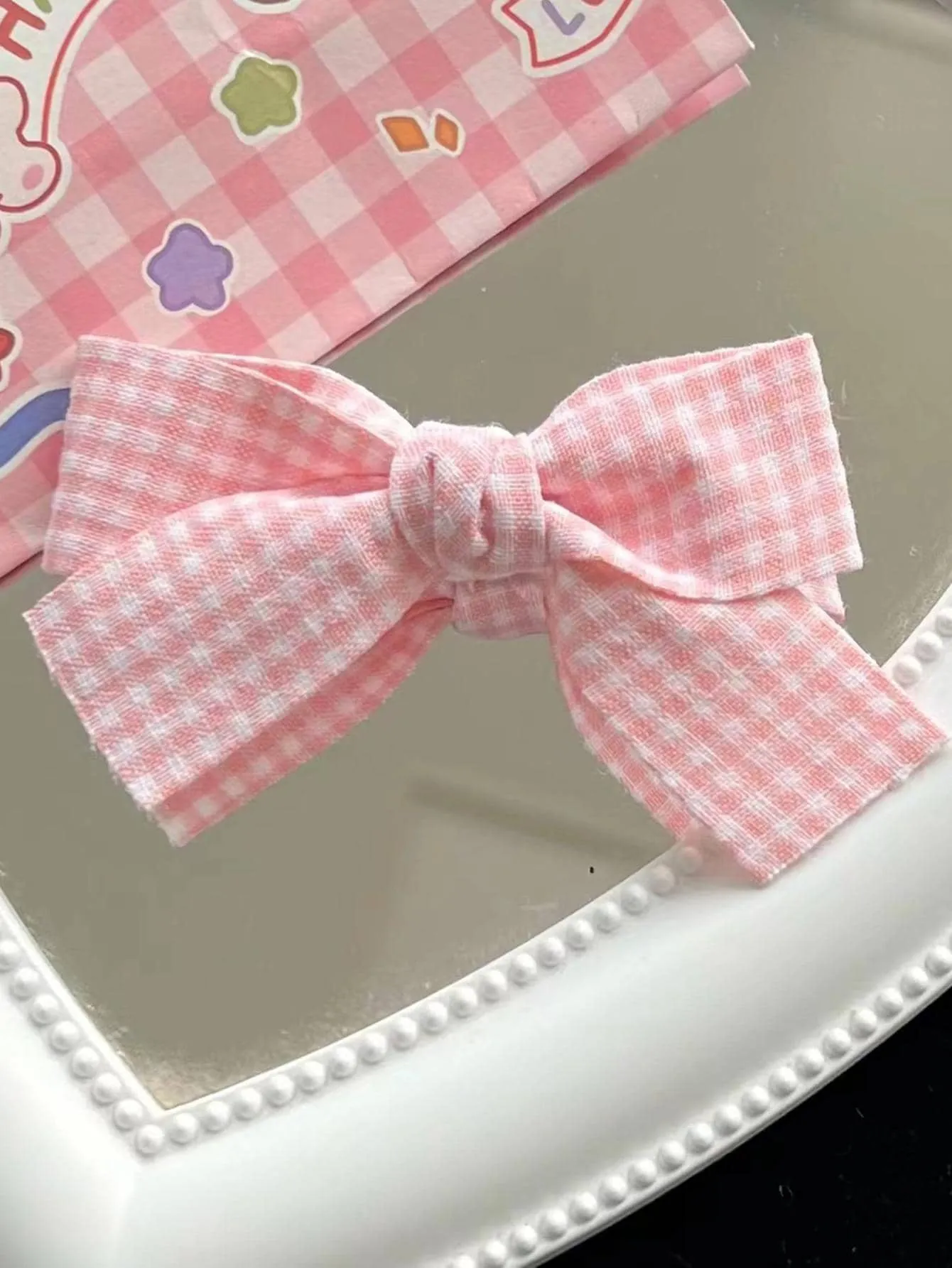 2pcs Pink Plaid Pattern Bow Decor Hair Clip for Women Barrette Styling Hair