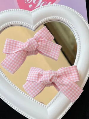 2pcs Pink Plaid Pattern Bow Decor Hair Clip for Women Barrette Styling Hair