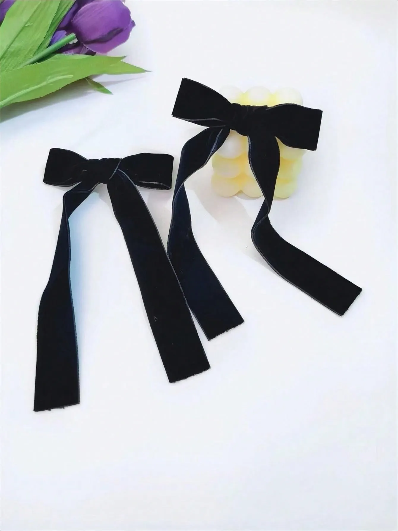 2pcs Women's Simple Black Bowknot Ribbon Hair Clips for Women Barrette Styling