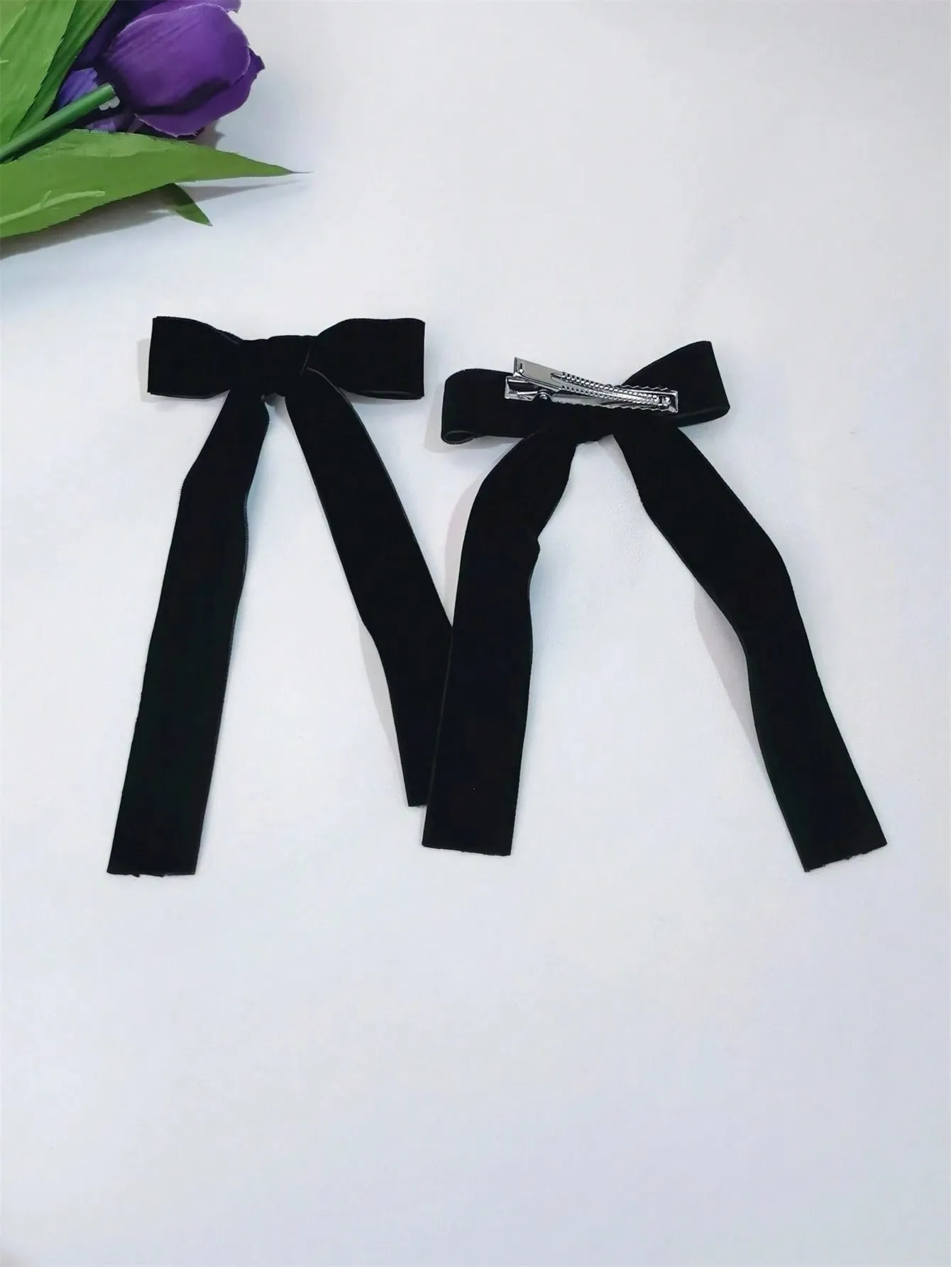 2pcs Women's Simple Black Bowknot Ribbon Hair Clips for Women Barrette Styling