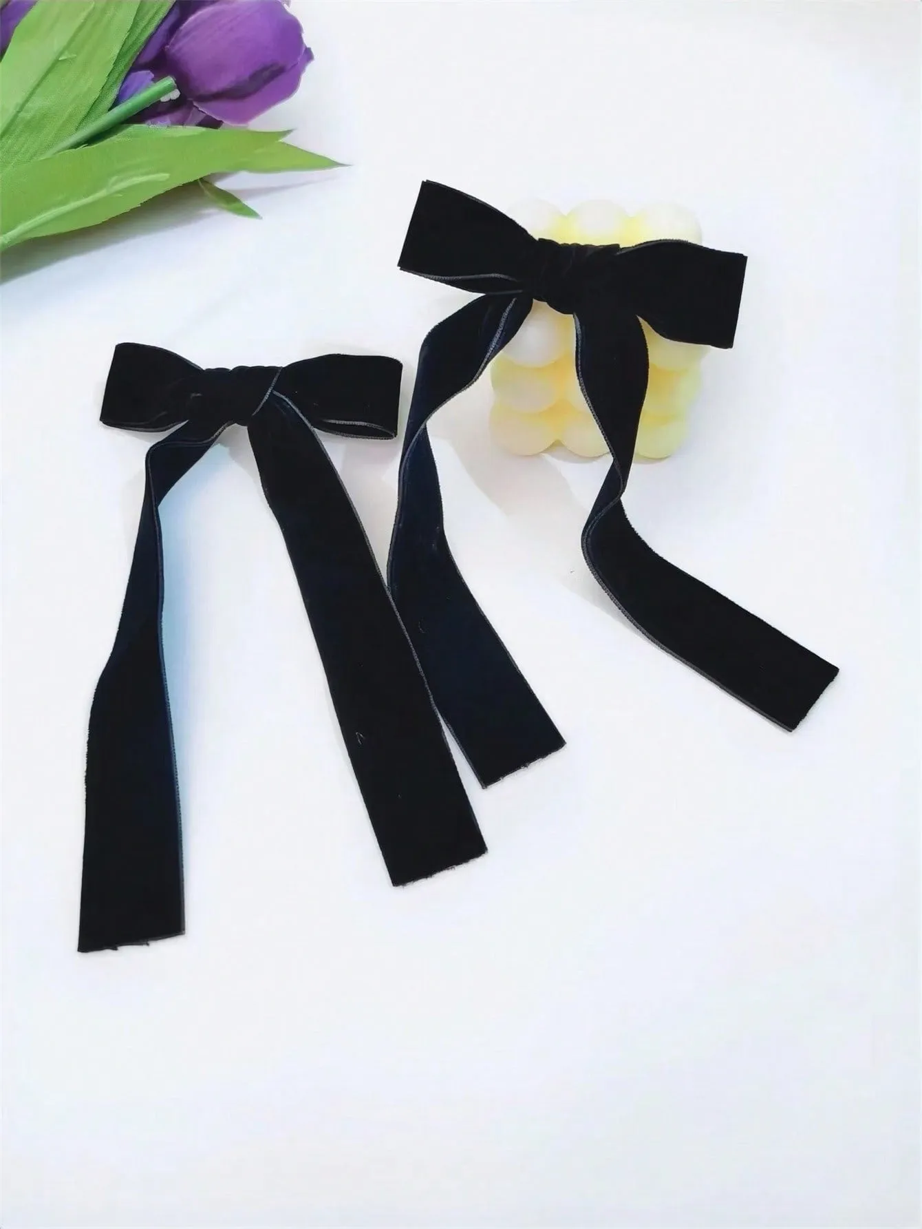 2pcs Women's Simple Black Bowknot Ribbon Hair Clips for Women Barrette Styling