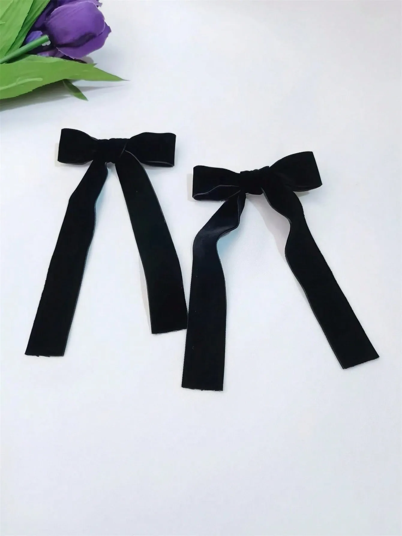 2pcs Women's Simple Black Bowknot Ribbon Hair Clips for Women Barrette Styling