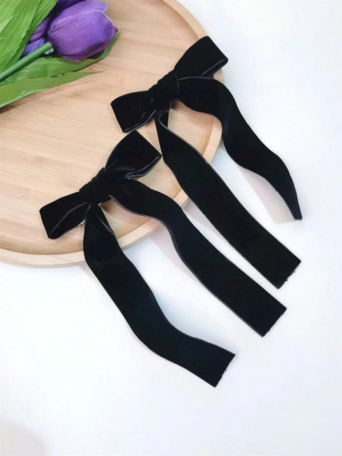 2pcs Women's Simple Black Bowknot Ribbon Hair Clips for Women Barrette Styling