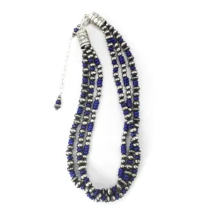 3 Strand Textured Navajo Pearls - Lapis (18" - 22")