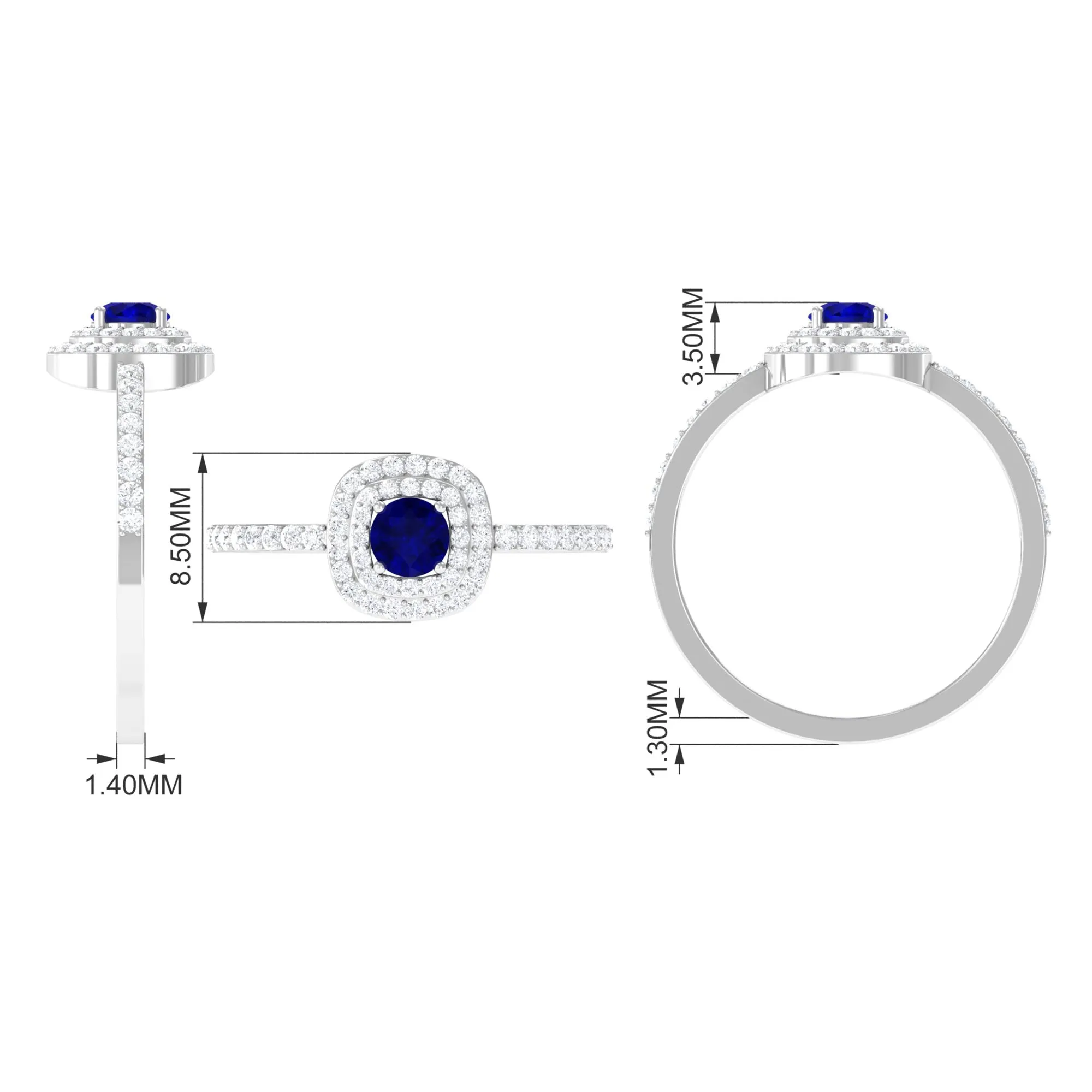 3/4 CT Classic Blue Sapphire Double Halo Engagement Ring with Diamond