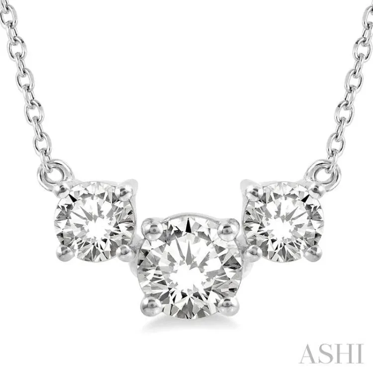 3/4 ctw Three Stone Round Cut Diamond Necklace in 14K White Gold