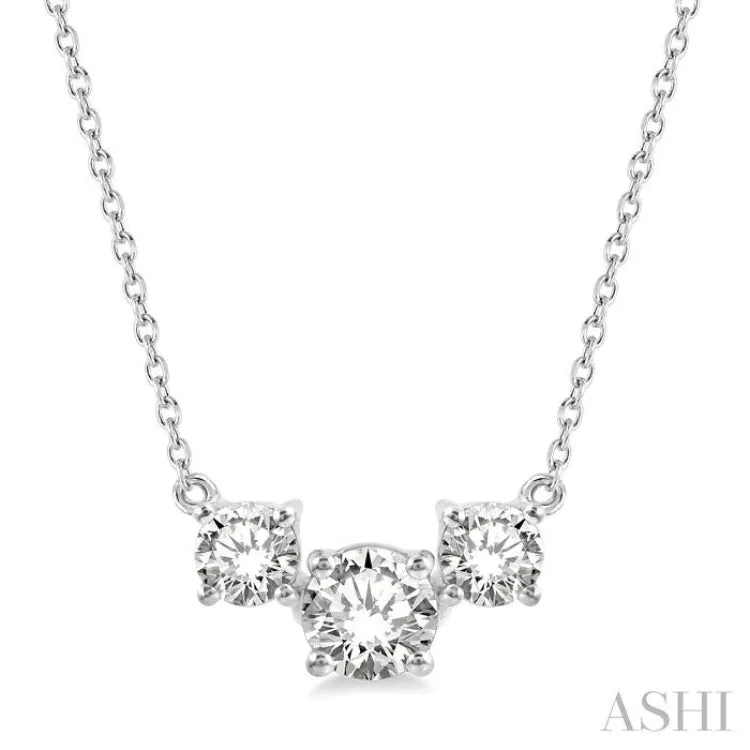 3/4 ctw Three Stone Round Cut Diamond Necklace in 14K White Gold