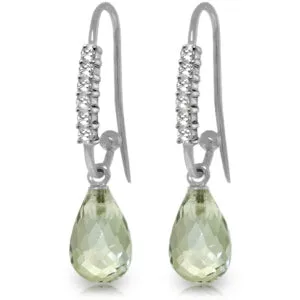 4.68 Carat 14K Solid White Gold Fish Hook Earrings Diamond Green Amethyst