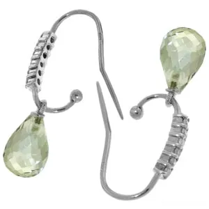 4.68 Carat 14K Solid White Gold Fish Hook Earrings Diamond Green Amethyst