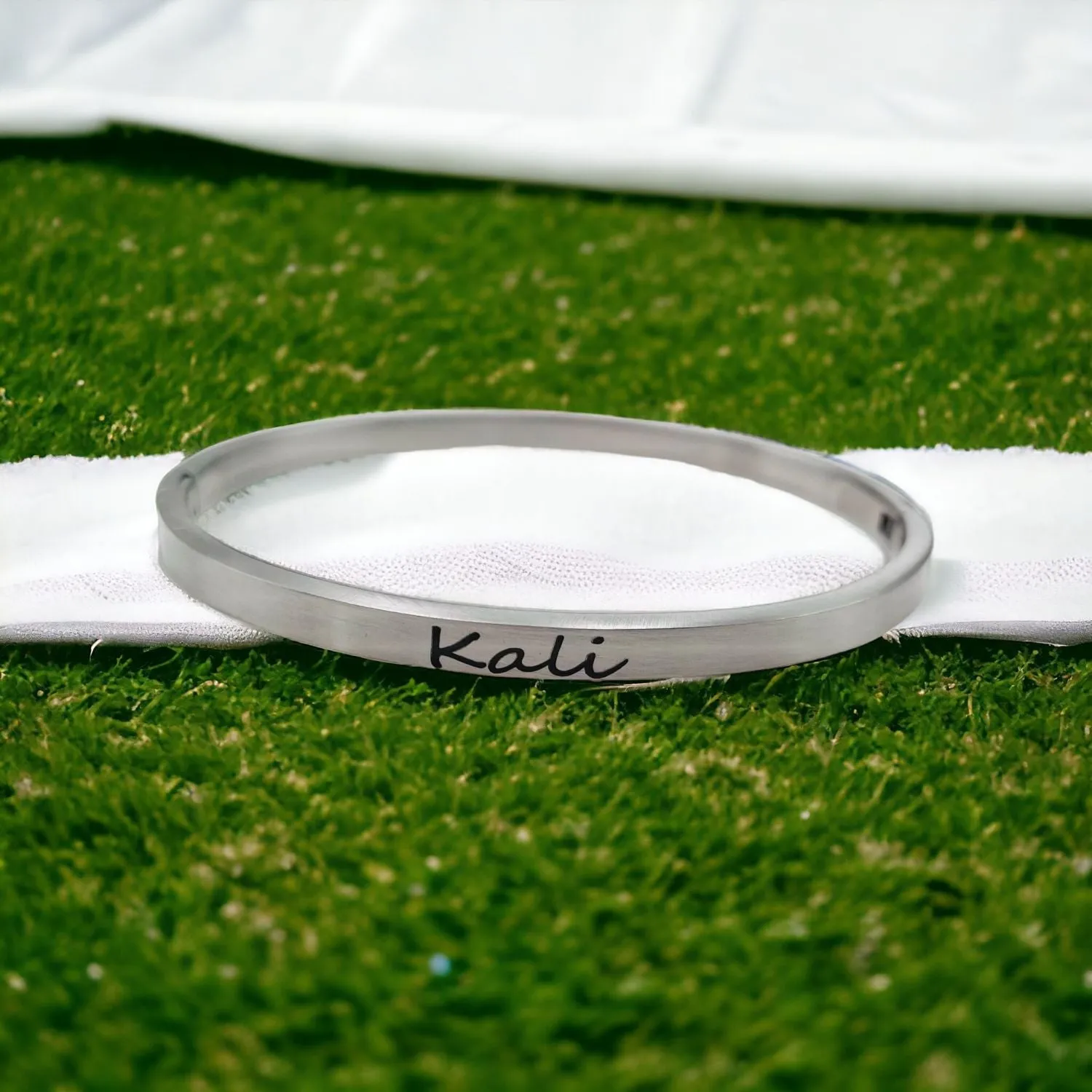 4mm Matte Finish 316 Surgical Stainless Steel Silver Customized Personalised Laser Engraved Kada Bangle Bracelet Unisex