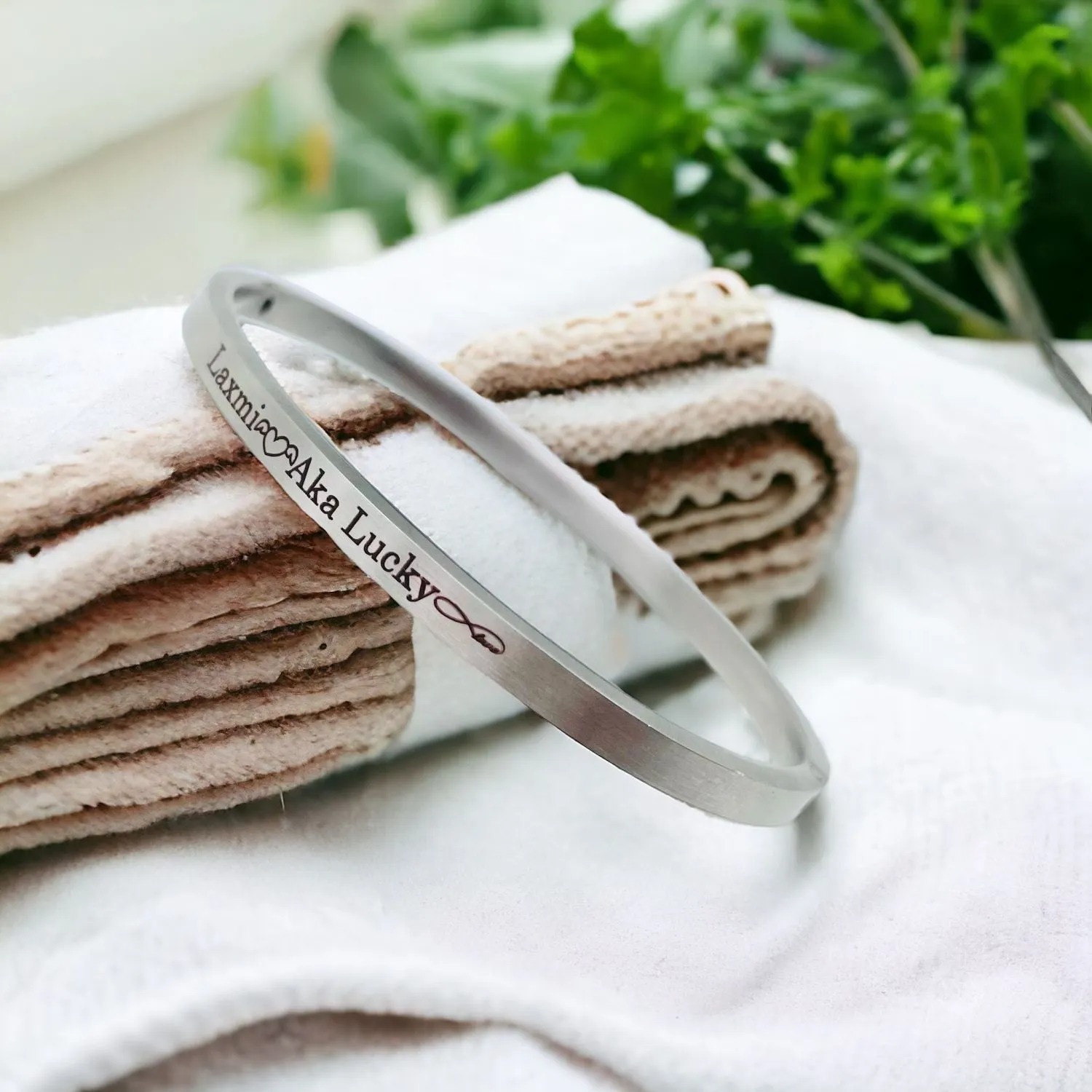 4mm Matte Finish 316 Surgical Stainless Steel Silver Customized Personalised Laser Engraved Kada Bangle Bracelet Unisex